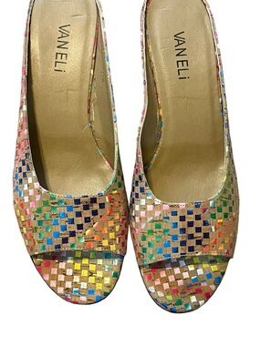 Vaneli Multi Color Slides Size 7.5 - Cork sandals with multi color squares